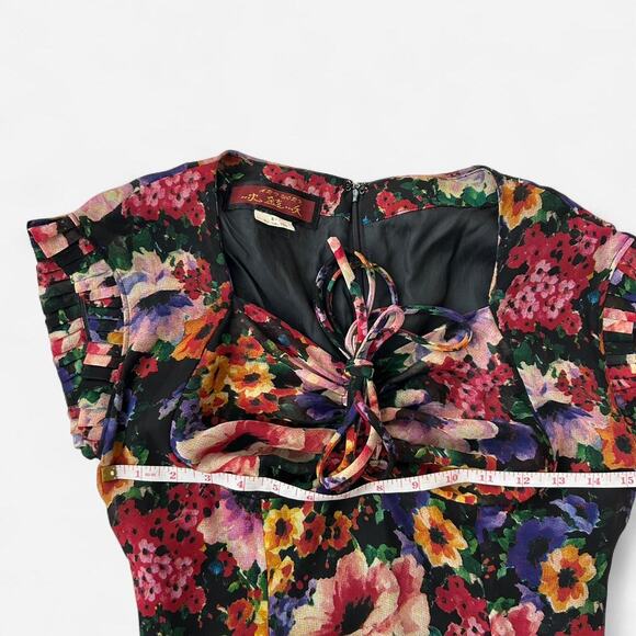 Vintage ARTWORK Floral fit and flare midi dress sweatheart neckline size 4 (XS) - Picture 3 of 7